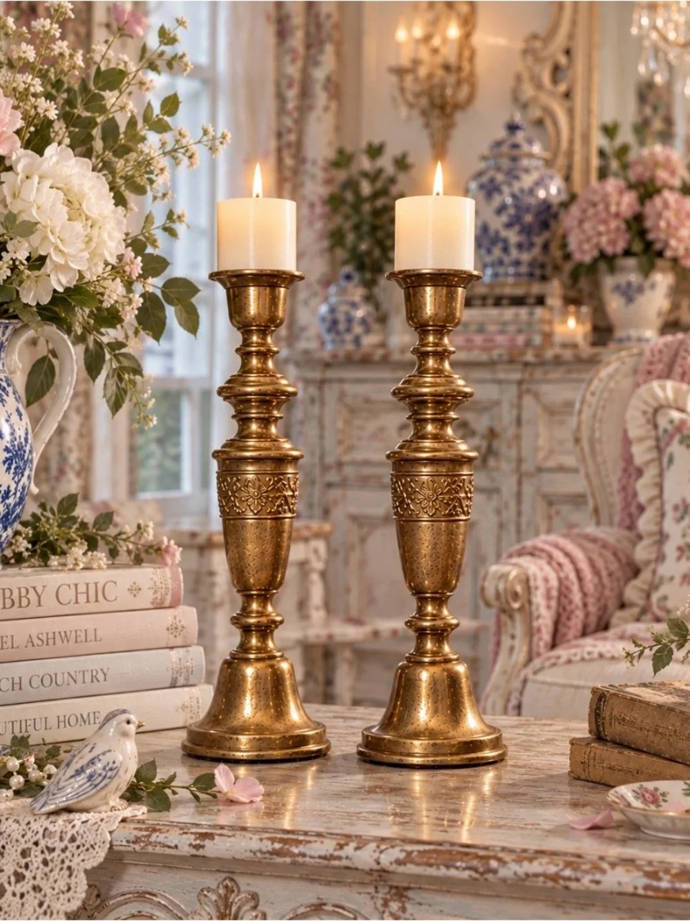 Vintage Made in Japan Brass Candlesticks Pair 21”
